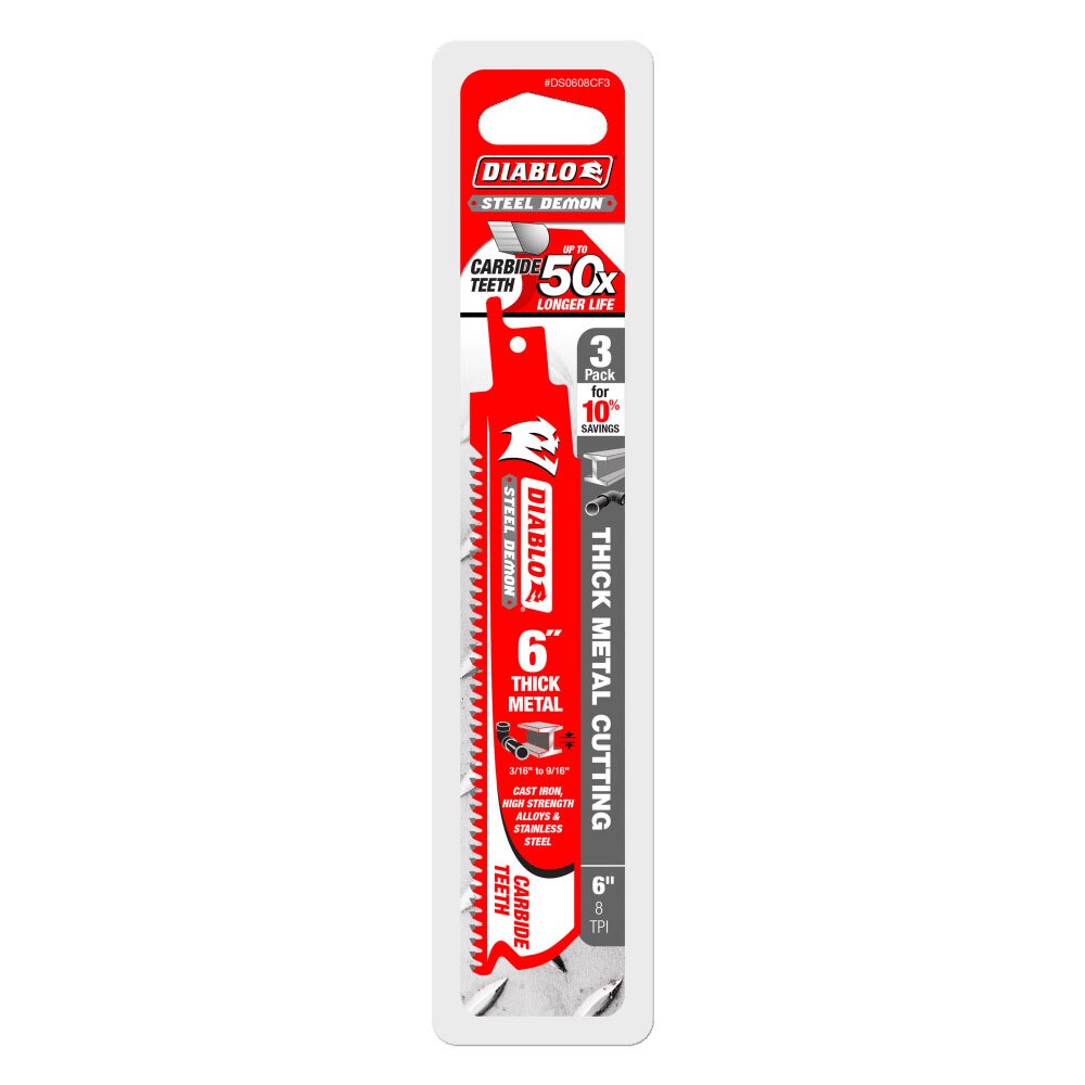 Diablo DS0608CF3 6" Steel Demon Carbide Recip Blades for Thick Metal Cutting, 3 Pack - 2