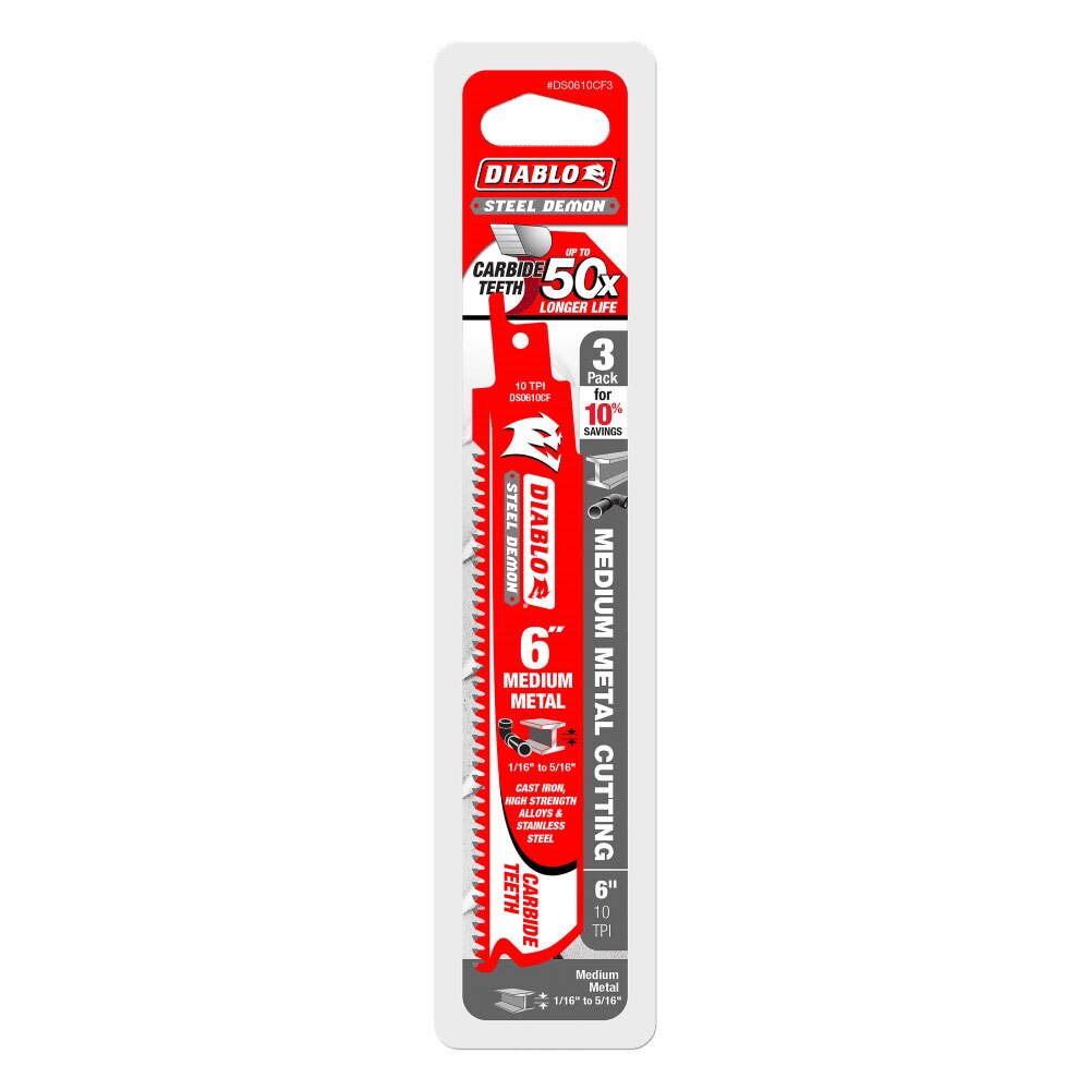 Diablo DS0610CF3 6" 10 TPI Steel Demon Carbide Teeth Reciprocating Saw Blades for Medium Metal (3 Pack) - 2