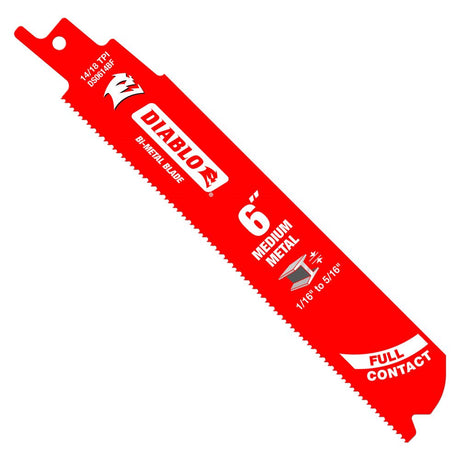 Diablo DS0614BF5 6" Bi-Metal Recip Blade for Medium Metal Cutting, 5 Pack