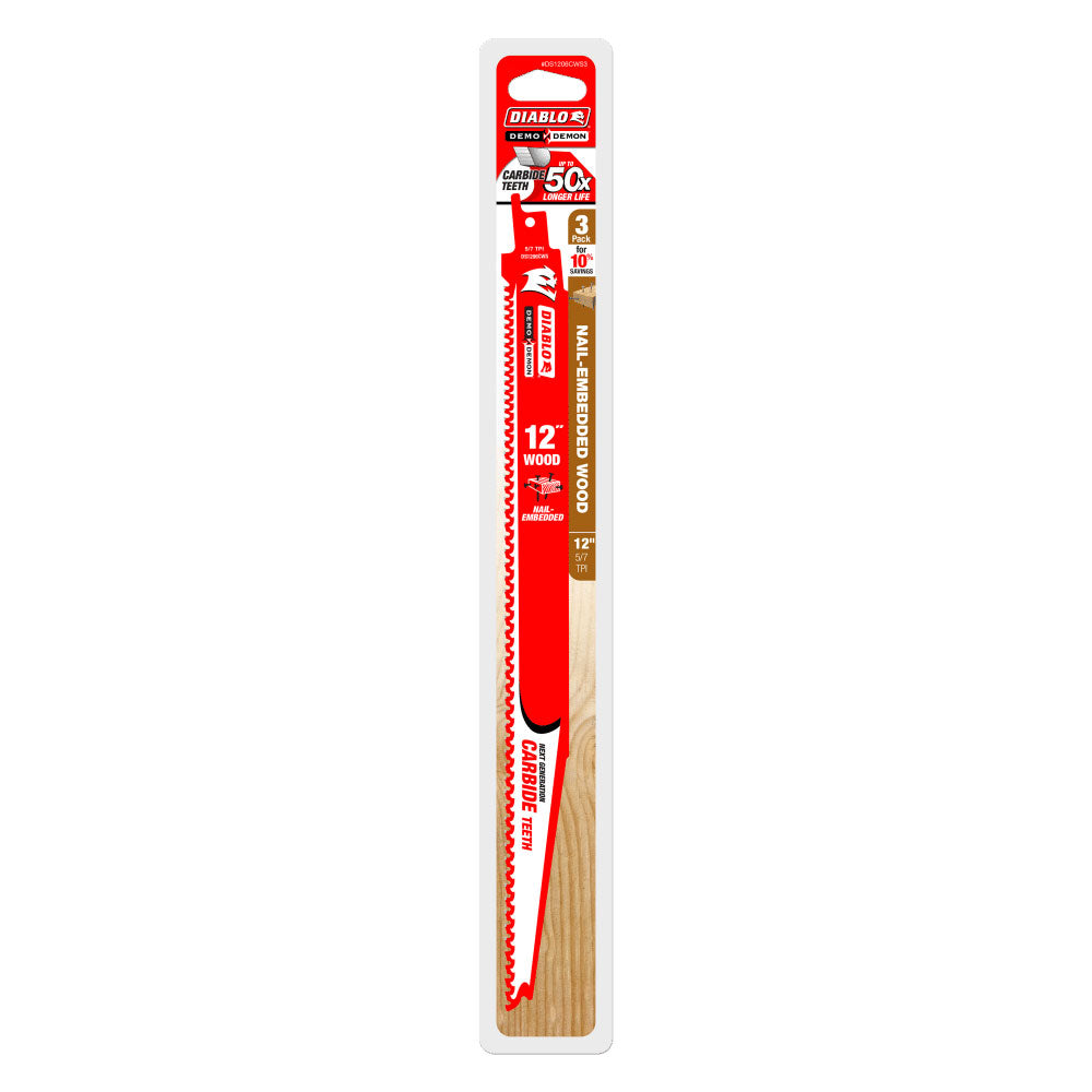 Diablo DS1206CWS3 12" Demo Demon Carbide Recip Blade for Nail-Embedded Wood, 3 Pack - 2