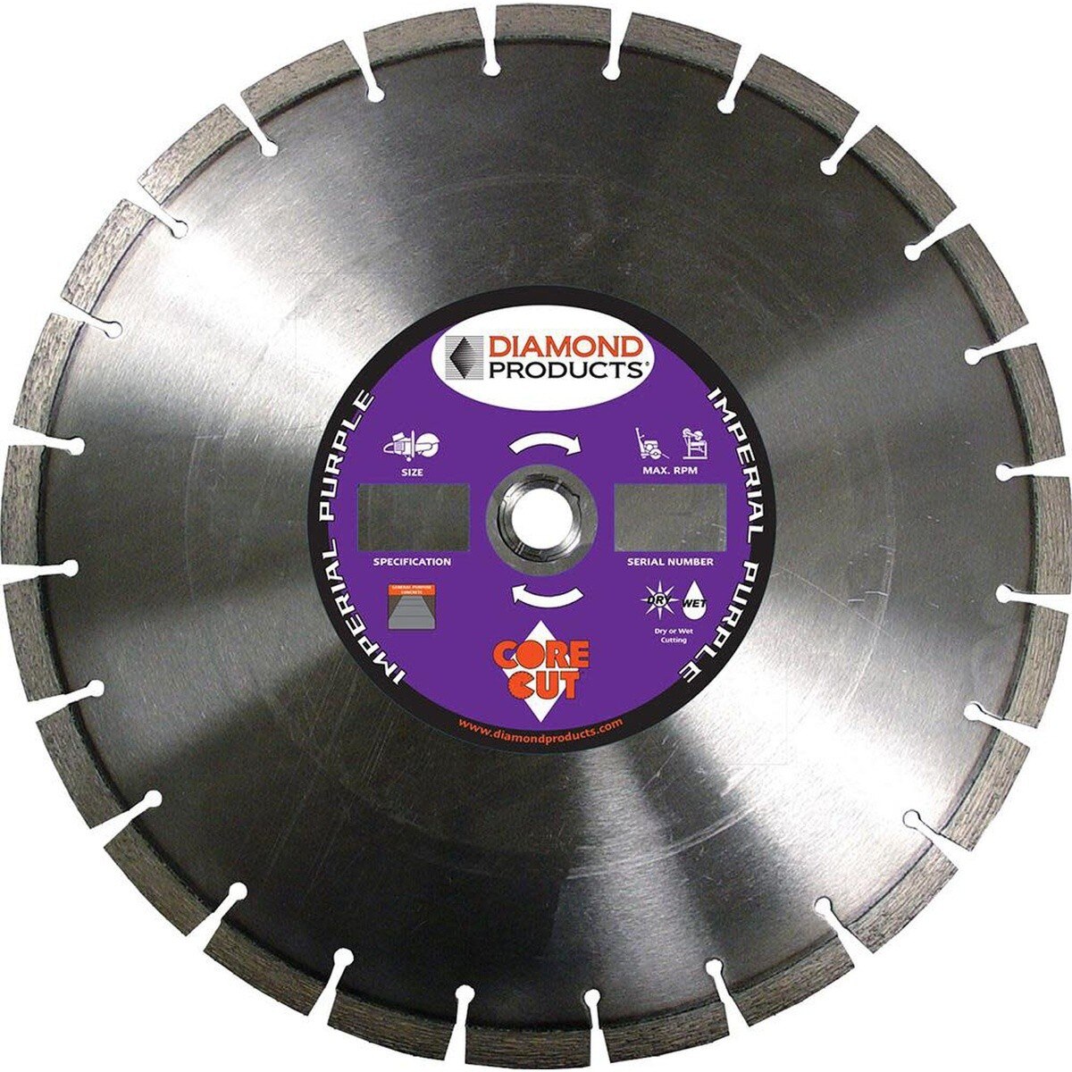 Diamond Products 78976 14" Imperial Purple High Speed Dry Segmented Rim Diamond Blade HI14125U