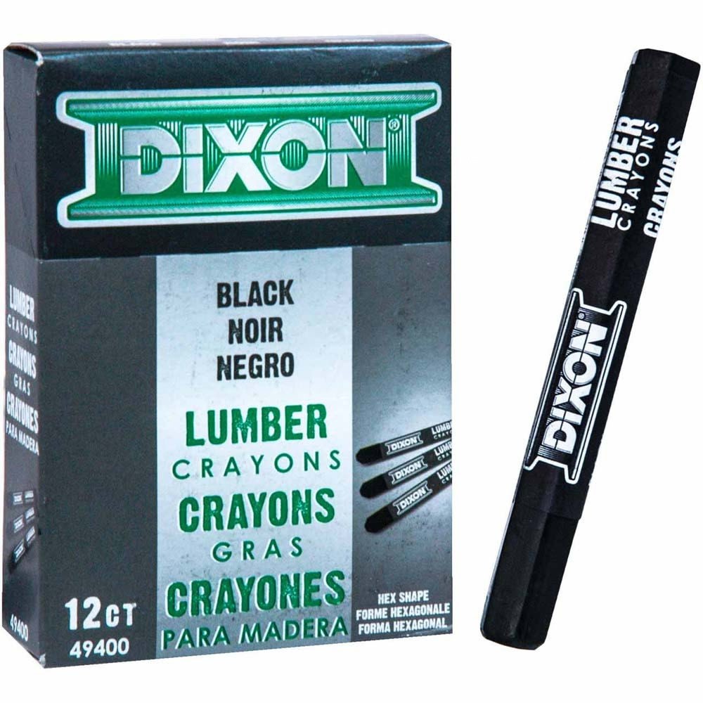 Dixon Ticonderoga X49400 Lumber Crayon - Hex 4-1/2 inch x 1/2 inch - Black (12 Count) - 3