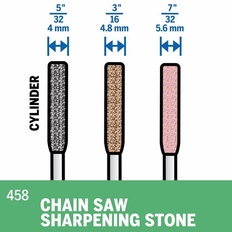 Dremel 458 Chainsaw Sharpening Stones Set with 0.125" Shank for Chainsaw Chains (3 Pack)