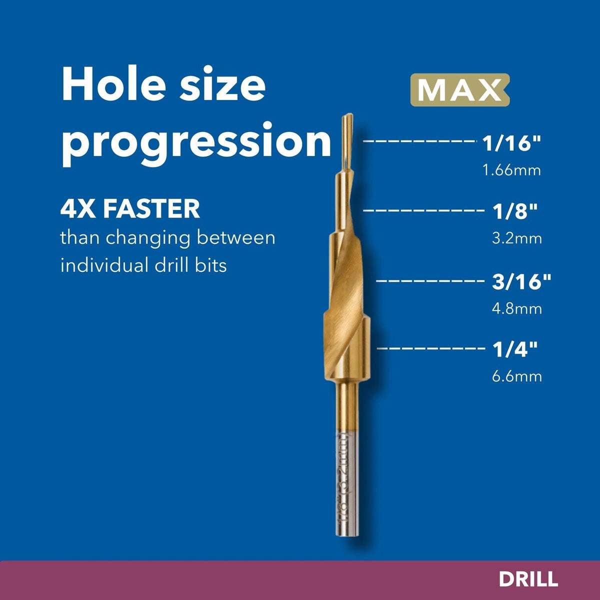 Dremel 629HP MAX Life 4 In 1 Step Drill Bit with 1/16" to 1/4" Hole Sizes - 2