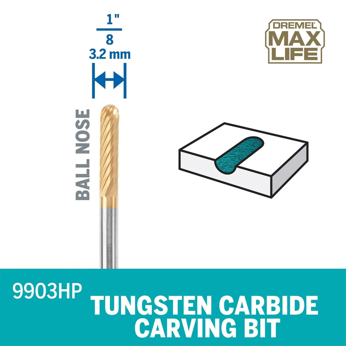 Dremel 9903HP 1/8" Max Life Tungsten Carbide Carving Bit for Engraving - 3