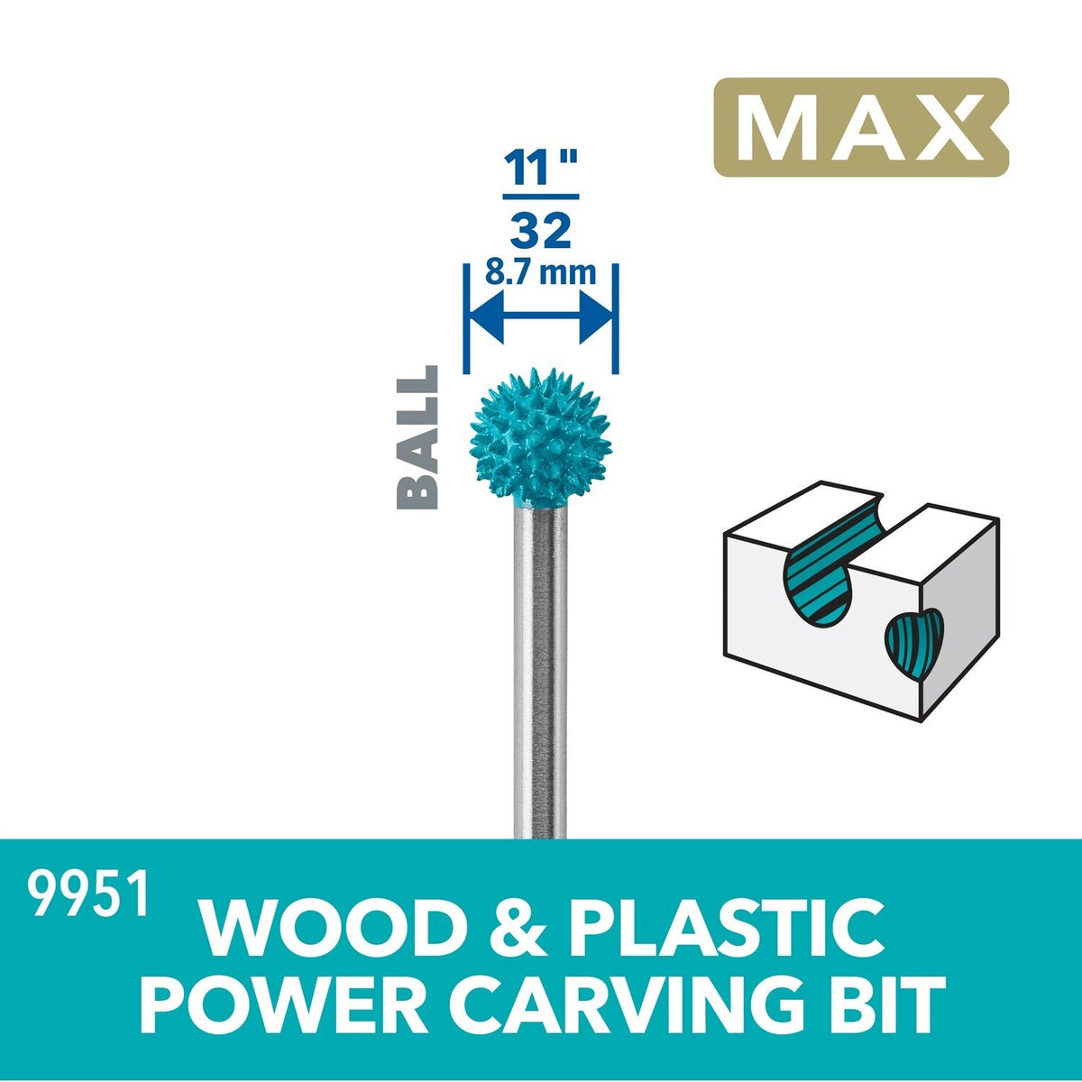 Dremel 9951 11/32" Max Power Ball Carving Bit for Wood Plastic Foam and Rubber - 2