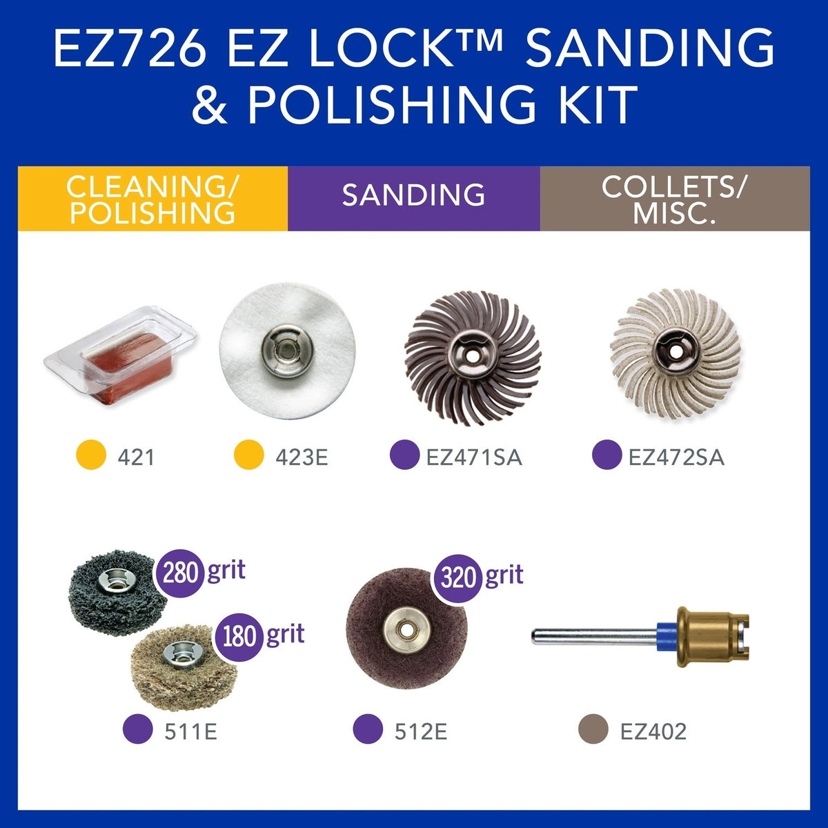 Dremel EZ726-01 EZ Lock 1" Sanding and Polishing Rotary Accessory Micro Kit (8 Pack) - 3