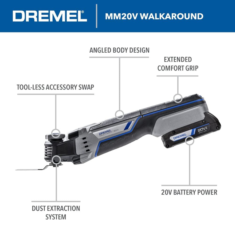 Dremel MM20V-01 20V Max Cordless Oscillating 1 Battery Tool Kit with 5 Accessories - 2