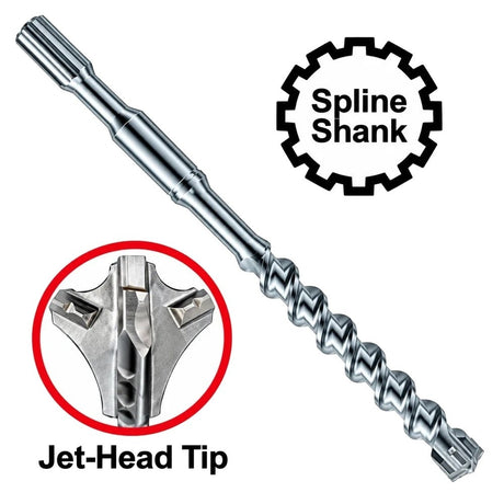 Driltec AE-475-230 7/8 in x 30 in x 36 in Jet-Head Carbide Spline Shank Rotary Hammer Bit