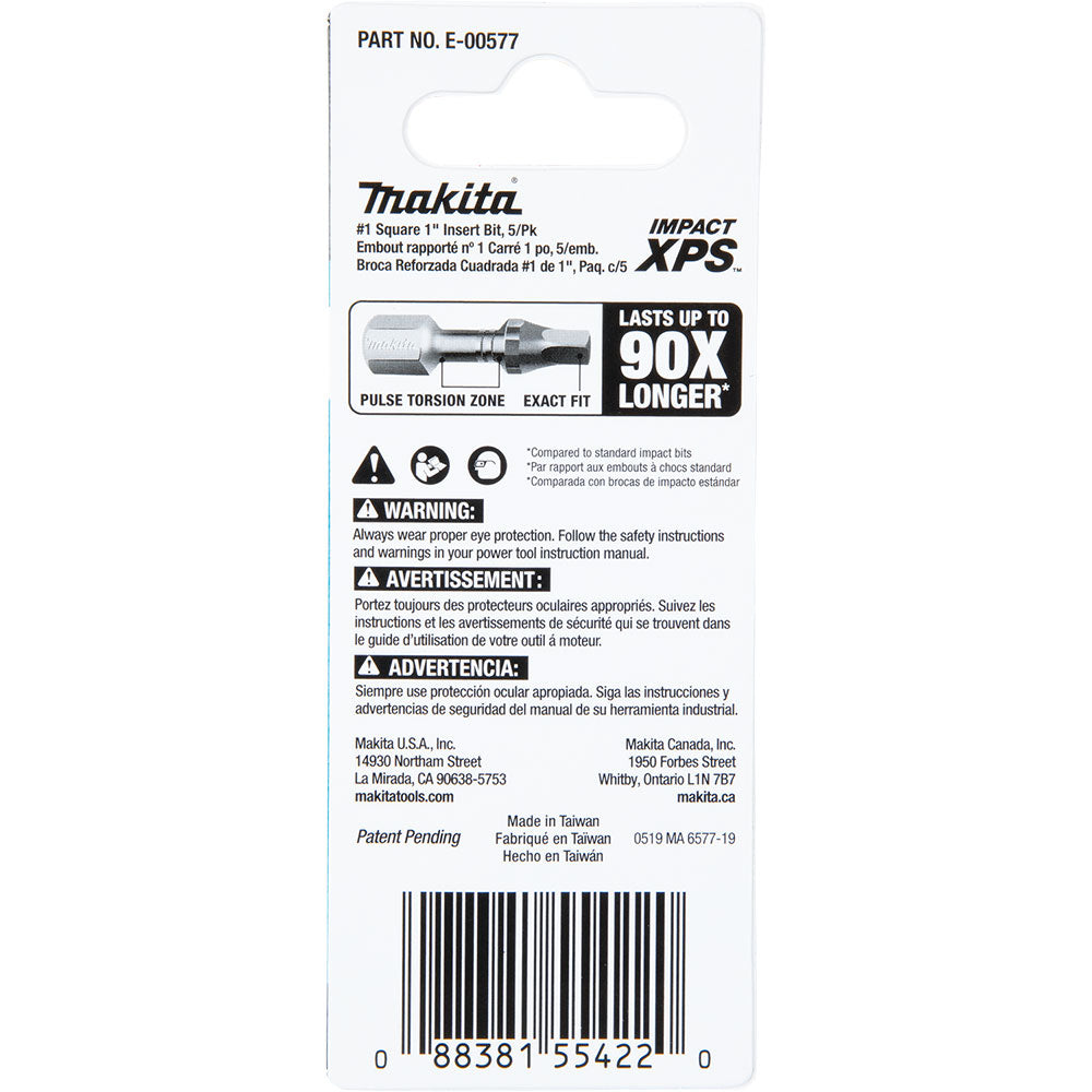 Makita E-00577 Impact XPS #1 Square 1" Insert Bit, 5 Pack - 4