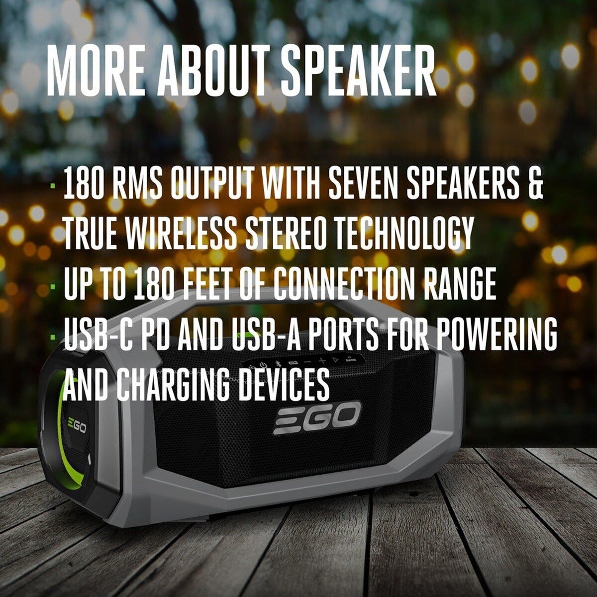 EGO SK1800 POWER Plus 180W Bluetooth Speaker with True Wireless Stereo USB C PD and IP54 - 3