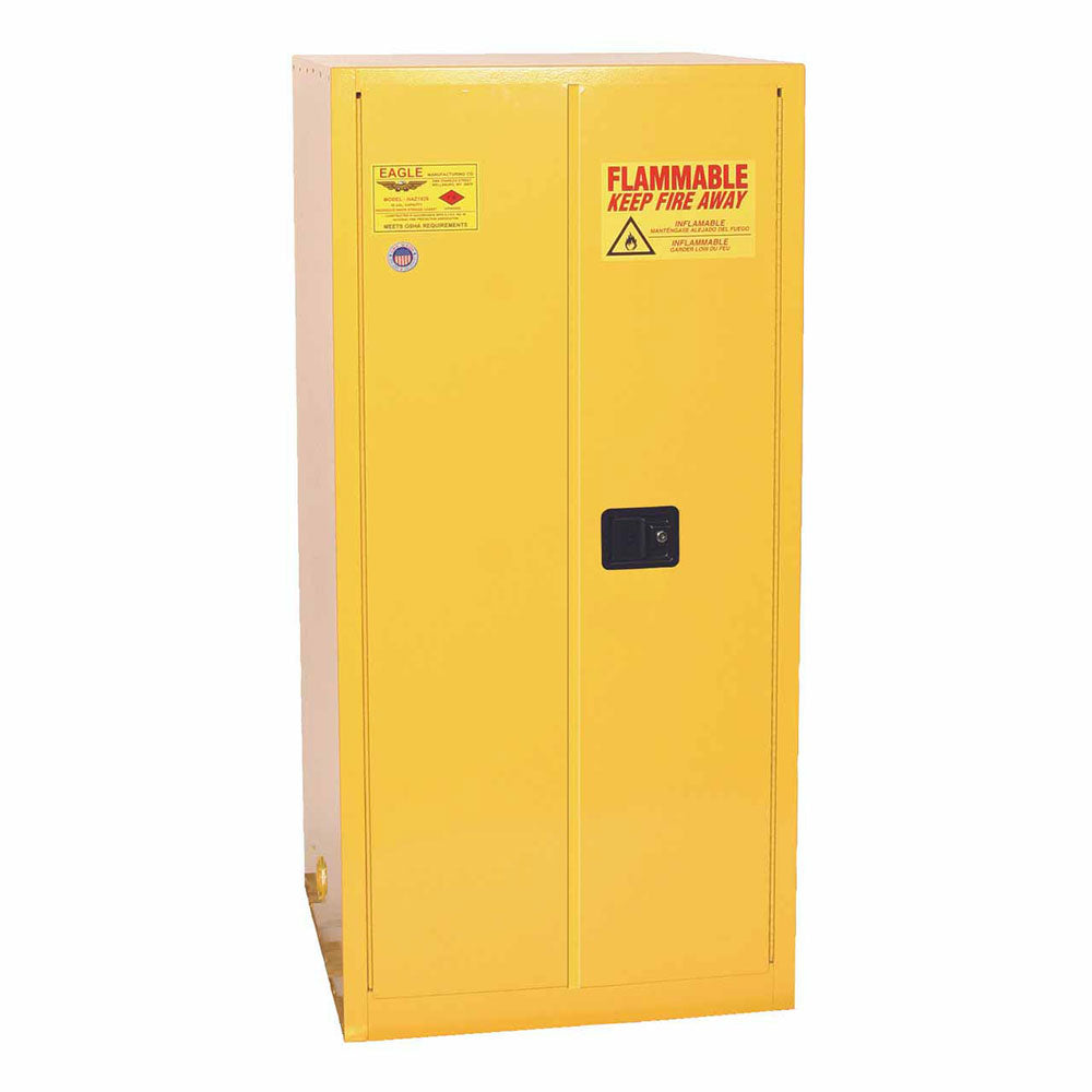 Eagle 2610X One Drum Vertical Safety Cabinet, 55 Gal., 1 Shelf, 2 Door, Self Close, Yellow