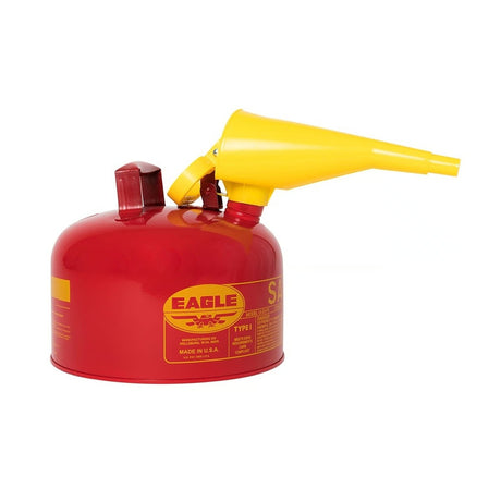 Eagle UI-25-FS Type I Steel Safety Can for Flammables with Funnel and Flame Arrester, 2.5 Gallon, 10" H x 11.25" OD, Red