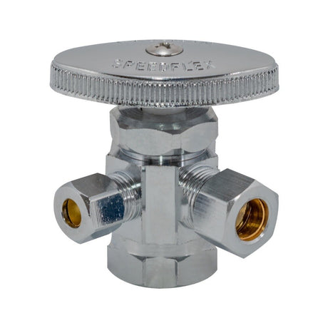 Eastman 04320LF 3/8 in. x 1/4 in. OD x 1/2 in. FIP Multi-Turn Dual Outlet Angle Stop Valve