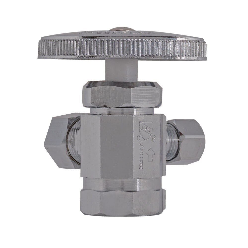 Eastman 04320LF 3/8 in. x 1/4 in. OD x 1/2 in. FIP Multi-Turn Dual Outlet Angle Stop Valve - 2