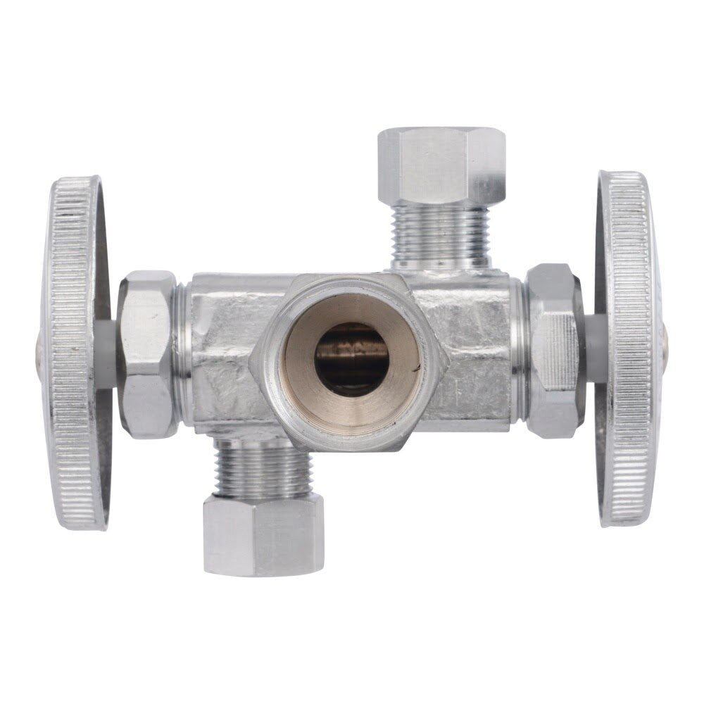 Eastman 04325LF 3/8 in. OD x 3/8 in. OD x 1/2 in. FIP Multi Turn Dual Outlet Stop Valve - 2