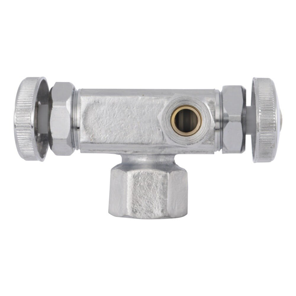 Eastman 04325LF 3/8 in. OD x 3/8 in. OD x 1/2 in. FIP Multi Turn Dual Outlet Stop Valve - 3