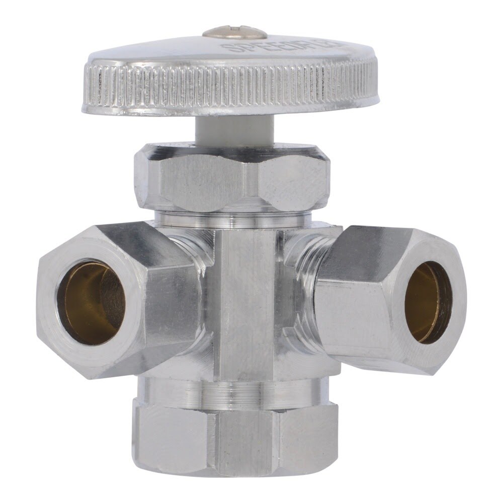 Eastman 04326LF 3/8 in. OD x 3/8 in. OD x 1/2 in. FIP Multi-Turn Dual Outlet Angle Stop Valve