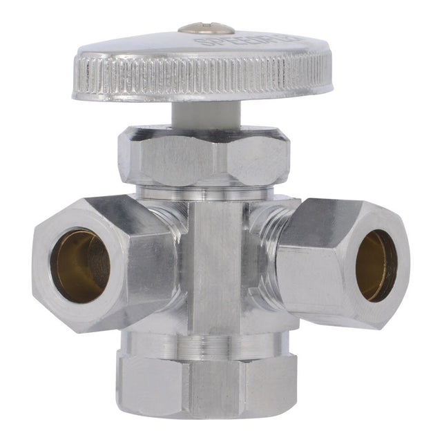 Eastman 04326LF 3/8 in. OD x 3/8 in. OD x 1/2 in. FIP Multi-Turn Dual Outlet Angle Stop Valve