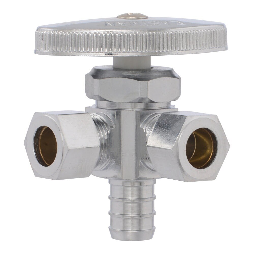 Eastman 04343LF 3/8 in. OD x 3/8 in. OD x 1/2 in. PEX Multi-Turn Dual Outlet Angle Stop Valve - 2