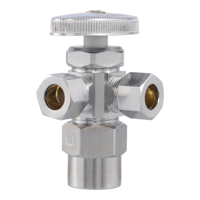Eastman 04349LF 3/8 in OD x 3/8 in OD x 1/2 in CPVC Multi-Turn Dual Outlet Angle Stop Valve