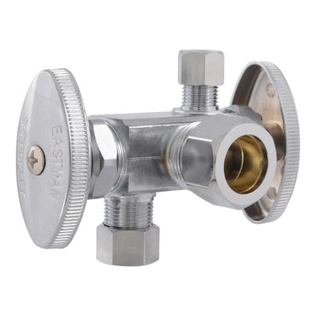 Eastman 04350LF 5/8 in. x 3/8 in. x 1/4 in. Compression Brass 2-Handle Multi-Turn Dual Outlet Stop Valve