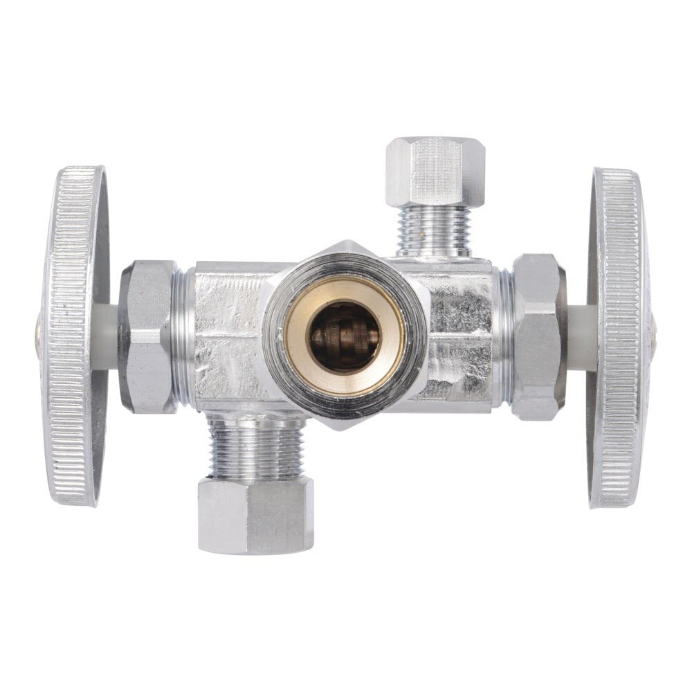 Eastman 04350LF 5/8 in. x 3/8 in. x 1/4 in. Compression Brass 2-Handle Multi-Turn Dual Outlet Stop Valve - 2
