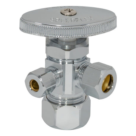 Eastman 04351LF 3/8 in. x 1/4 in. x 5/8 in. Compression Multi Turn Dual Outlet Angle Stop Valve