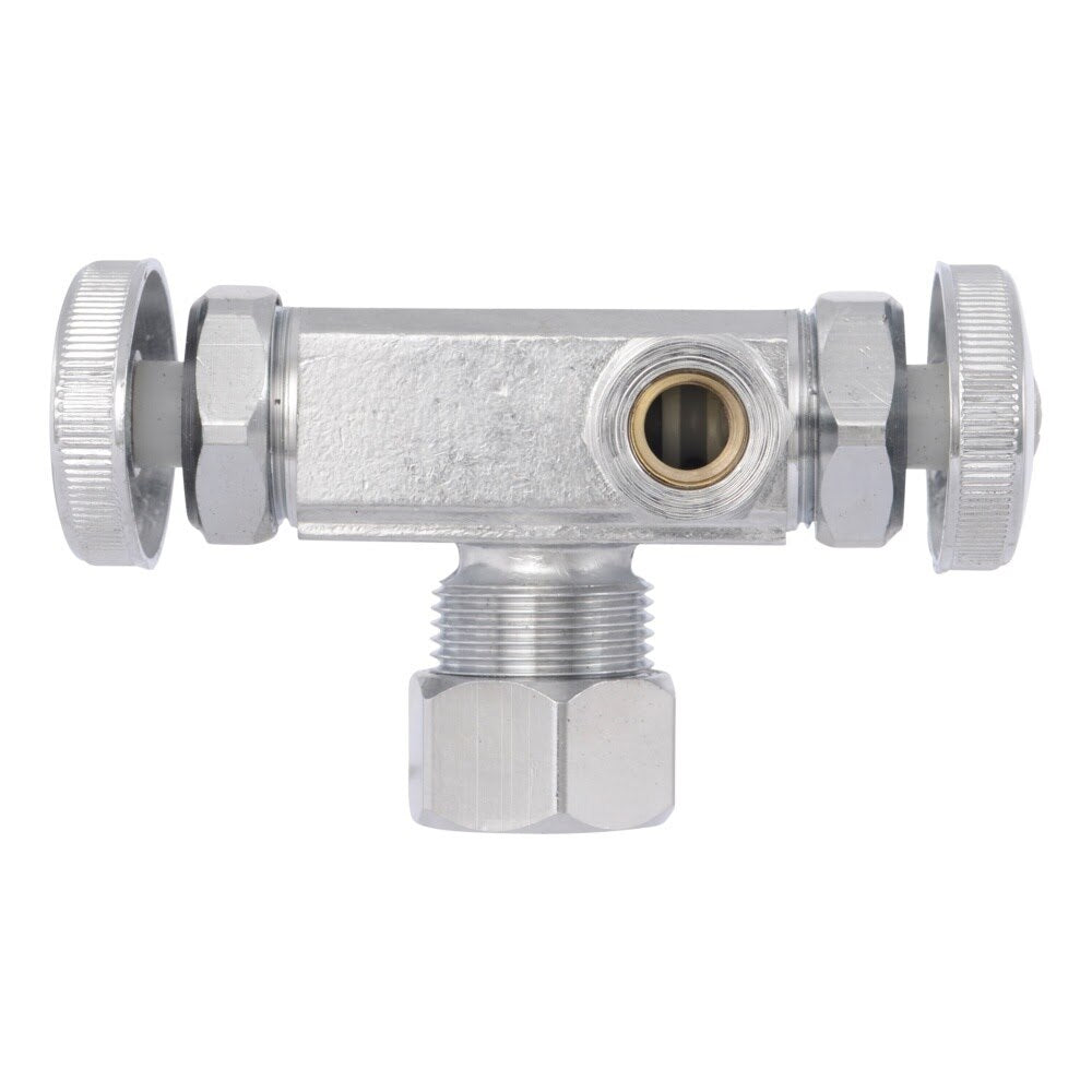 Eastman 04352LF 3/8 in x 3/8 in x 5/8 in Compression Dual Handle Multi Turn Dual Outlet Stop Valve - 3