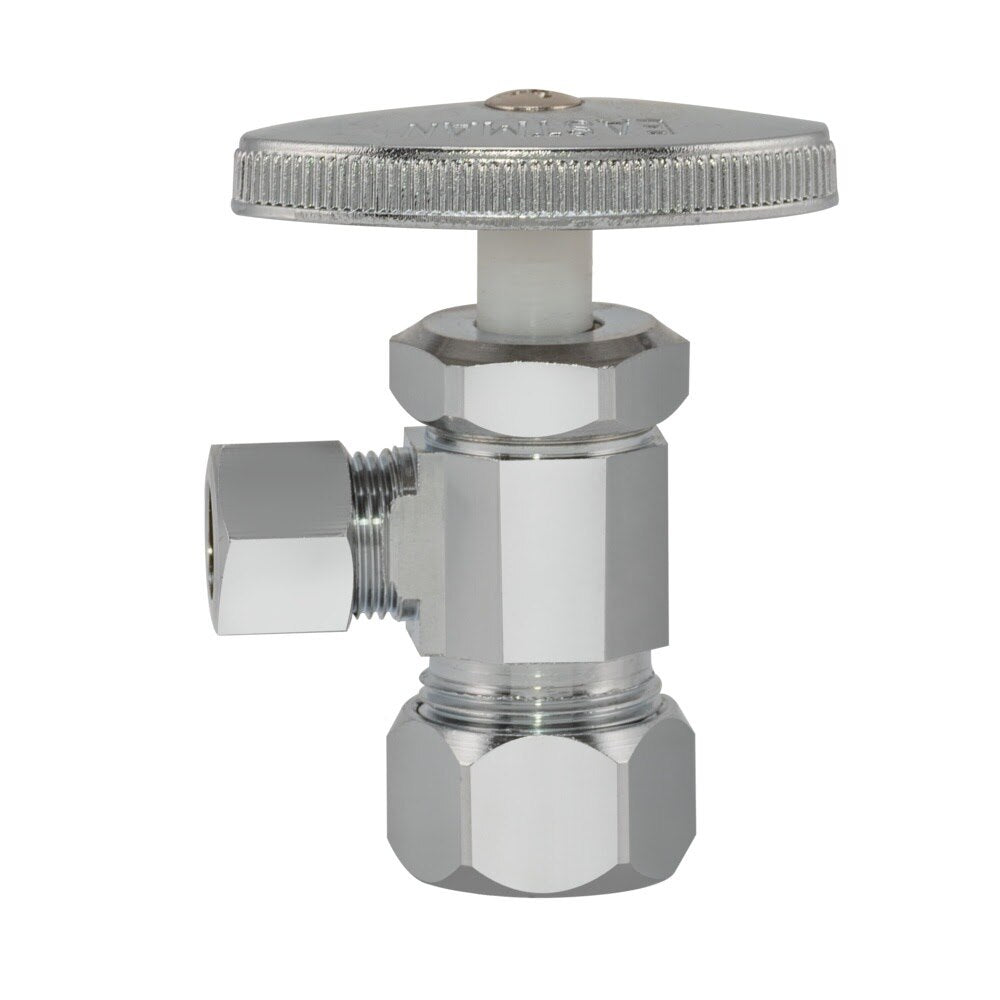 Eastman 04353LF 3/8 in. OD x 3/8 in. OD x 5/8 in. Compression Multi-Turn Dual Outlet Angle Stop Valve - 2