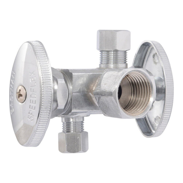 Eastman 04423LF 3/8 in. OD x 1/4 in. OD x 1/2 in. FIP Dual-Handle Multi-Turn Dual Outlet Stop Valve