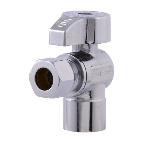 Eastman 10736LF 3/8 in OD x 1/2 in Sweat Quarter Turn Angle Stop Valve Lead Free Chrome Plated