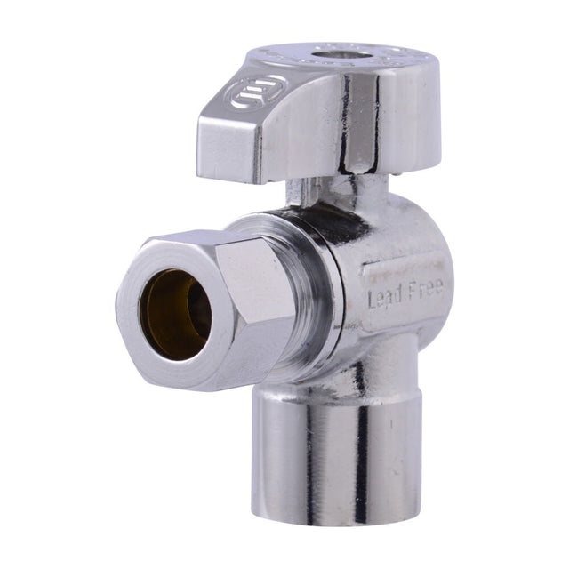 Eastman 10736LF 3/8 in OD x 1/2 in Sweat Quarter Turn Angle Stop Valve Lead Free Chrome Plated