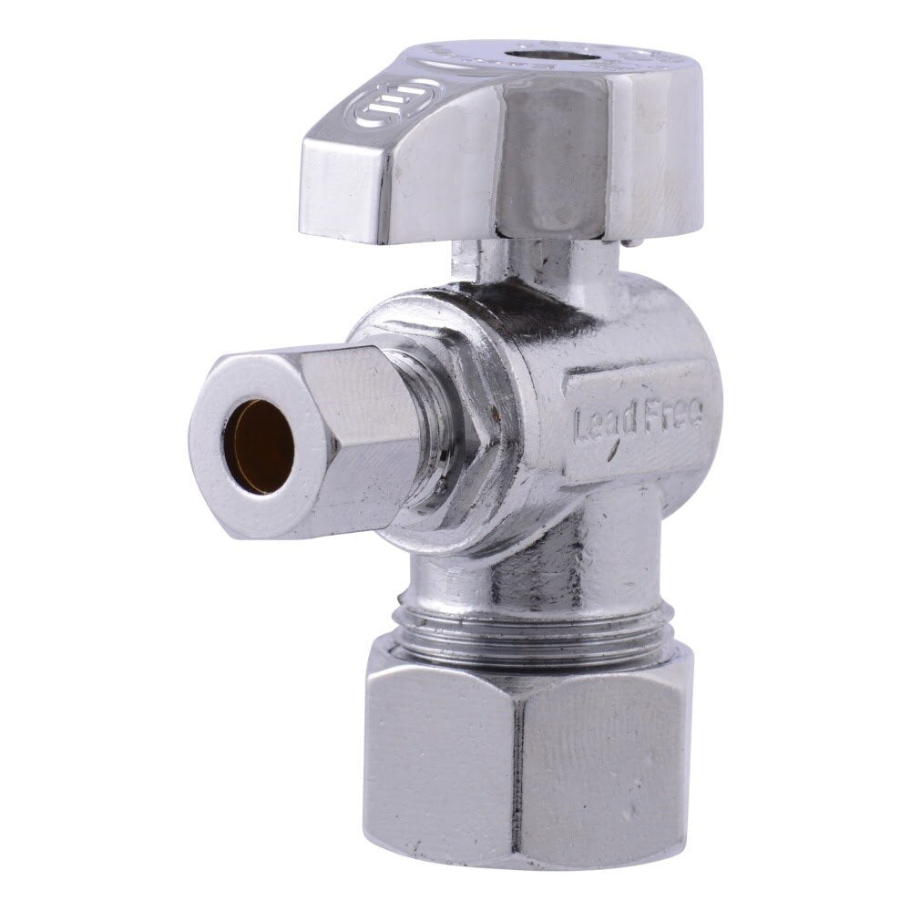 Eastman 10737LF 1/4 in OD x 5/8 in OD Quarter Turn Compression Angle Stop Valve Chrome Plated