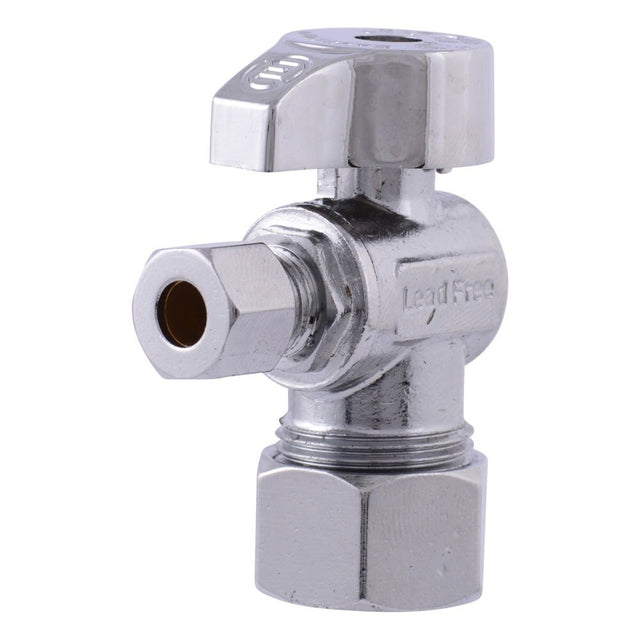 Eastman 10737LF 1/4 in OD x 5/8 in OD Quarter Turn Compression Angle Stop Valve Chrome Plated