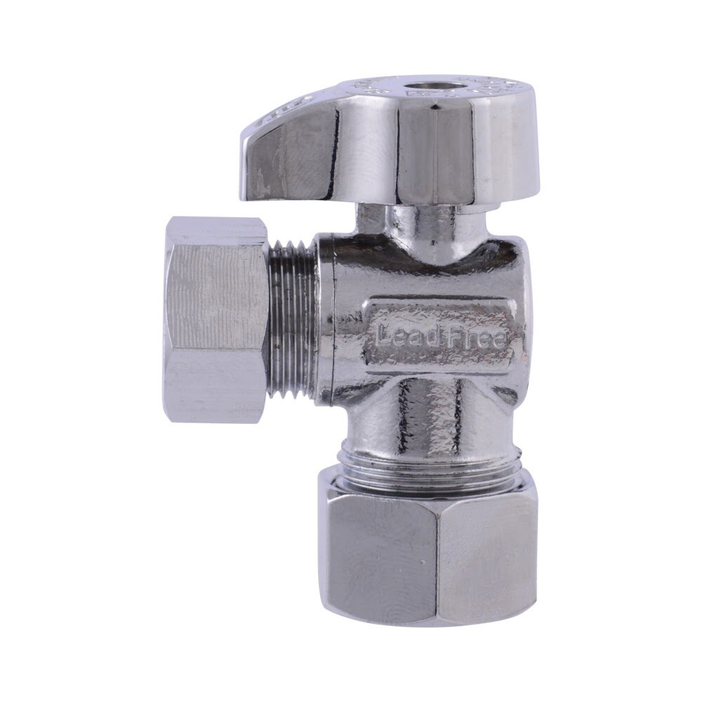 Eastman 10739LF 1/2 in. OD x 5/8 in. OD Quarter Turn Compression Angle Stop Valve Lead Free Chrome - 2