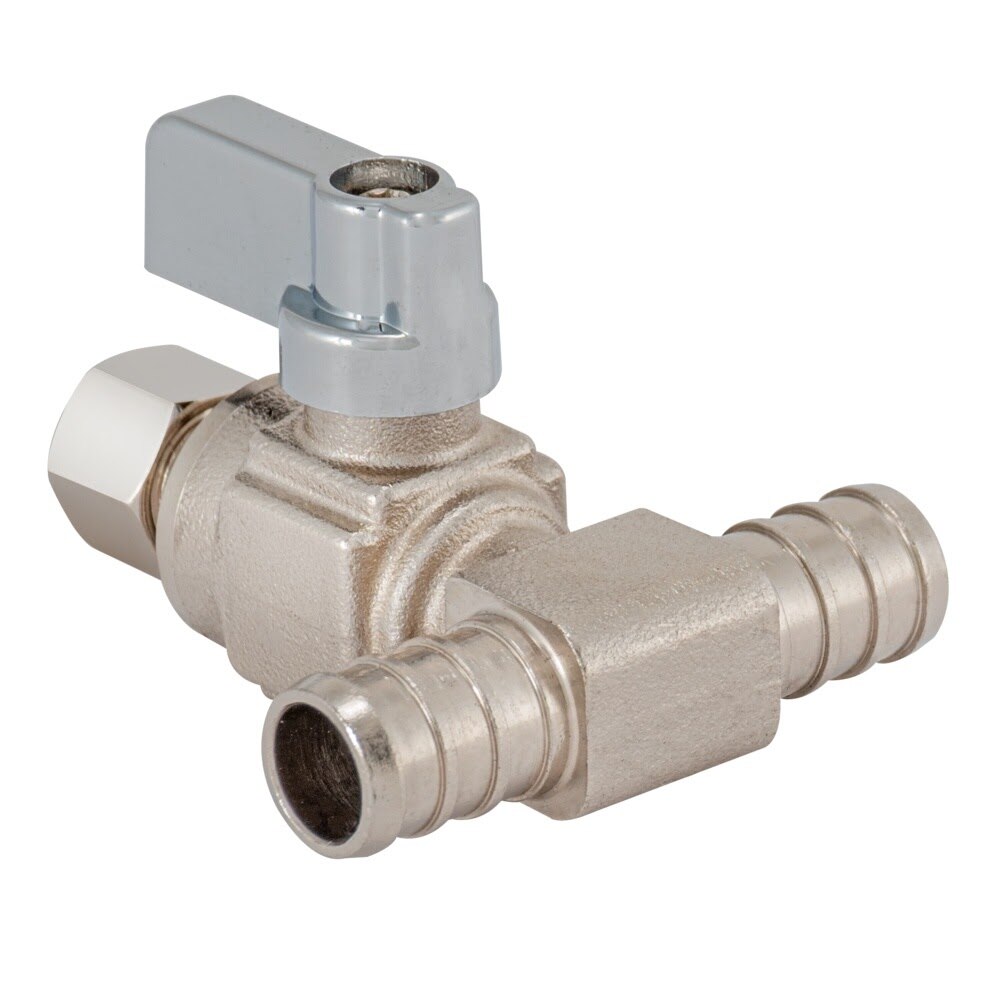 Eastman 10780LF 1/4 in. OD x 1/2 in. x 1/2 in. PEX Crimp Quarter-Turn Tee Stop Valve - 2