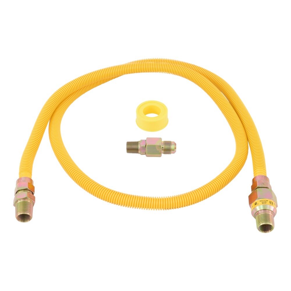 Eastman 20YE52V05160K 1/2 in. OD x 60 in. Yellow Stainless Steel Gas Dryer Connector Kit with EFV - 3