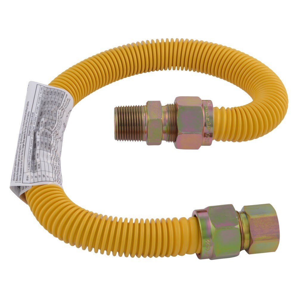 Eastman 40YE545524B 1 in. OD x 24 in. Yellow Stainless Steel Gas Connector 3/4 in. MIP x 3/4 in. FIP