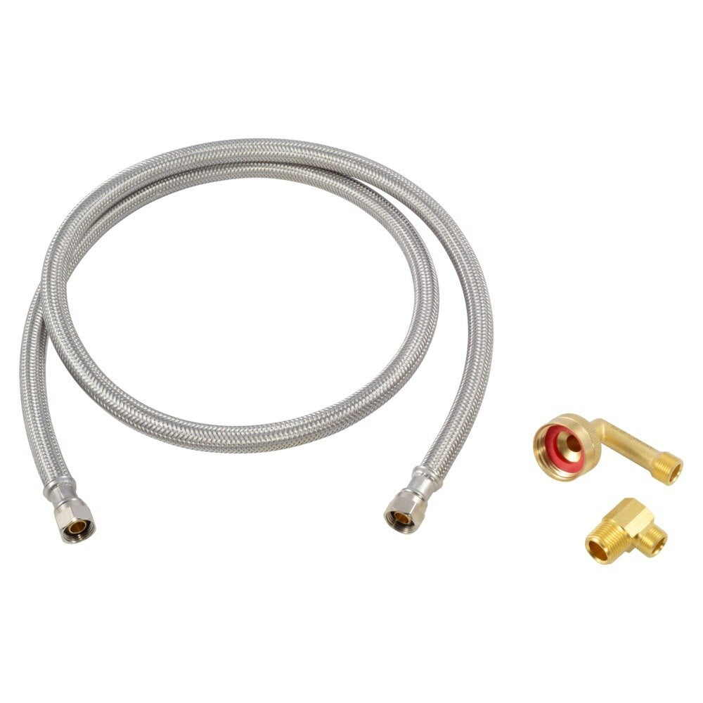 Eastman 41037 4 ft Braided Stainless Steel Universal Dishwasher Supply Line with Adapter Fittings