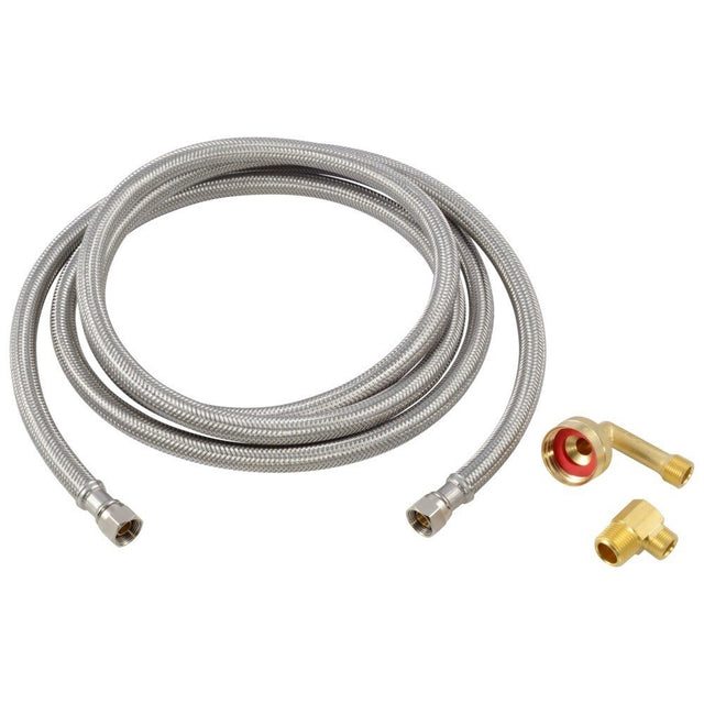 Eastman 41059 8 ft Braided Stainless Steel Universal Dishwasher Supply Line Kit with Brass Fittings