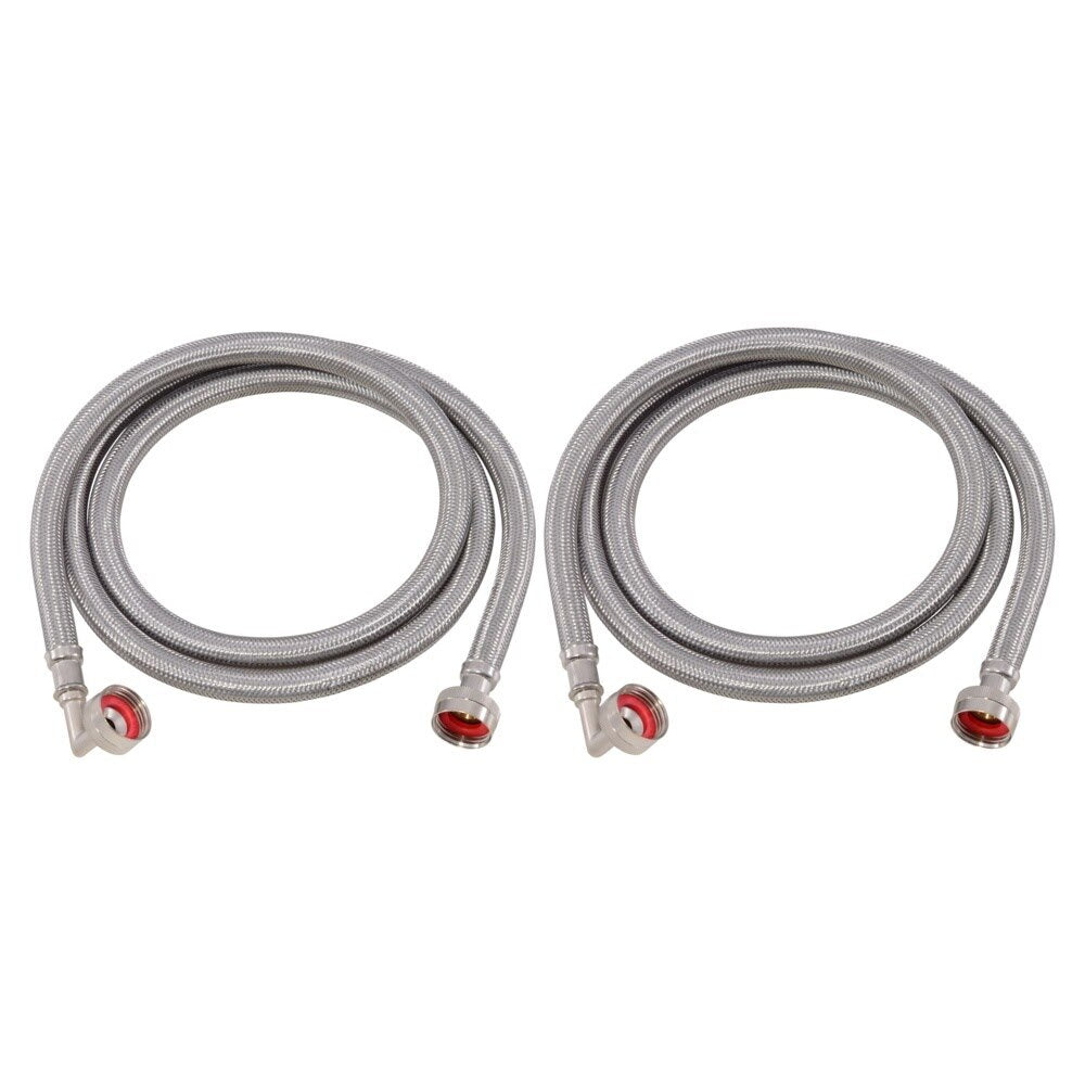 Eastman 41066 6 ft Braided Stainless Steel Washing Machine Hoses with Elbows (2 Pack)