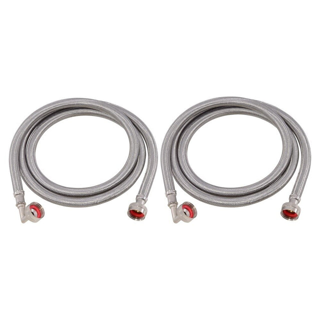 Eastman 41066 6 ft Braided Stainless Steel Washing Machine Hoses with Elbows (2 Pack)