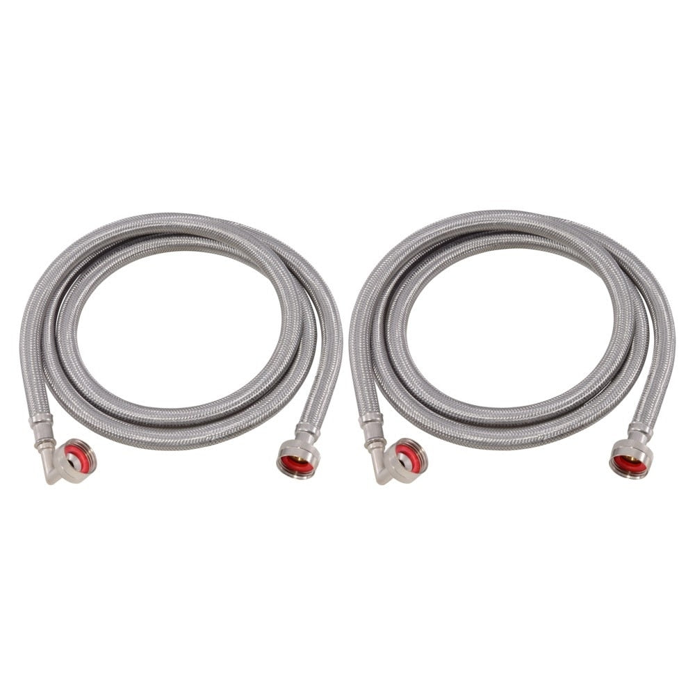 Eastman 41066 6 ft Braided Stainless Steel Washing Machine Hoses with Elbows (2 Pack)
