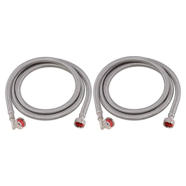 Eastman 41066 6 ft Braided Stainless Steel Washing Machine Hoses with Elbows (2 Pack)