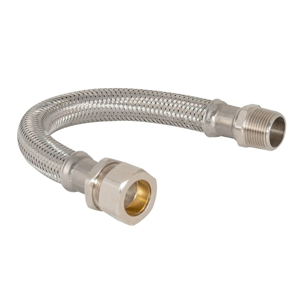 Eastman 48259 12 in Braided Stainless Steel Water Heater Connector 3/4 in Comp x 3/4 in MIP