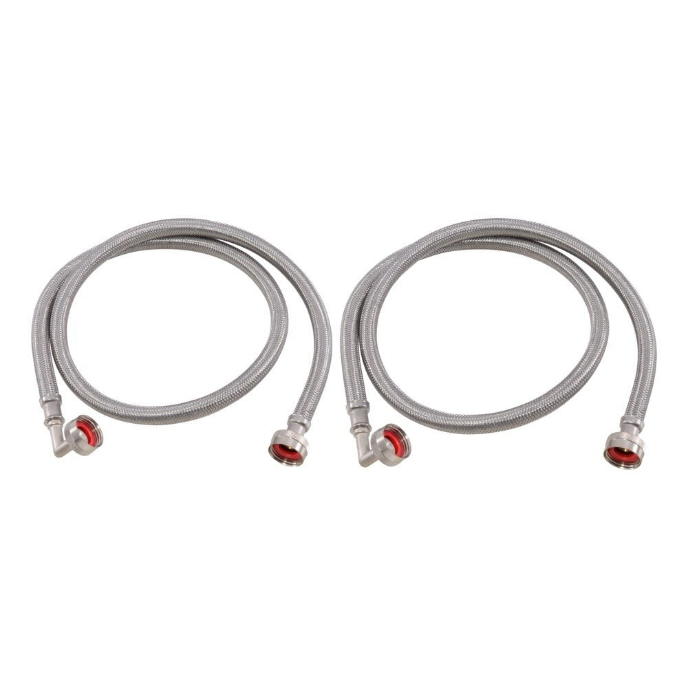 Eastman 48376 4 ft Braided Stainless Steel Washing Machine Hoses with 90 Degree Elbows (2 Pack)