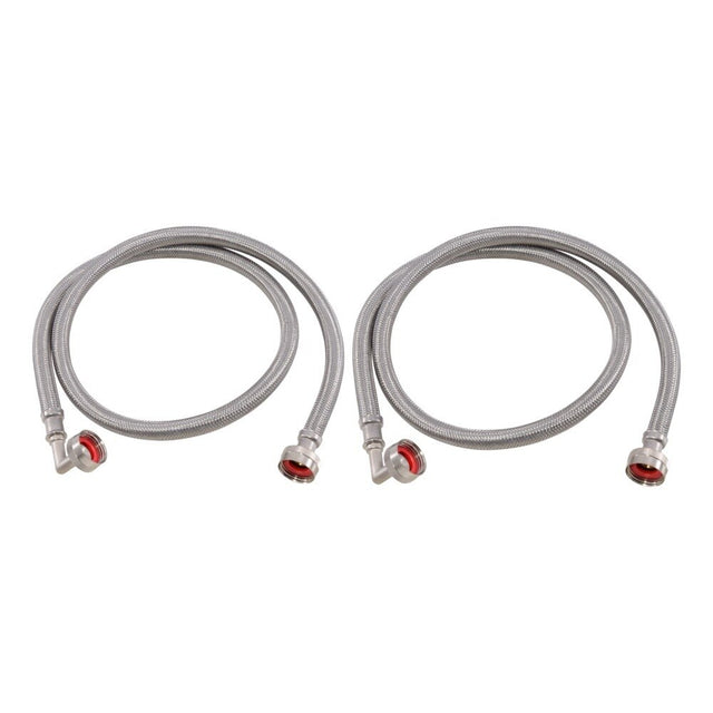 Eastman 48376 4 ft Braided Stainless Steel Washing Machine Hoses with 90 Degree Elbows (2 Pack)