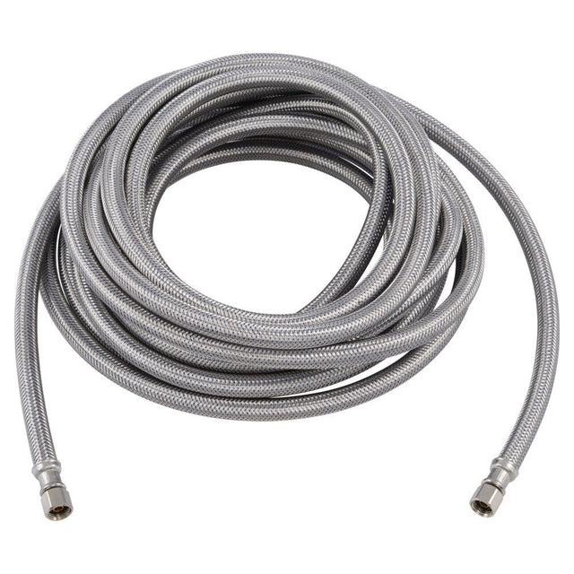 Eastman 48392 25 ft. Braided Stainless Steel Ice Maker Supply Line with 1/4 in. Compression Ends