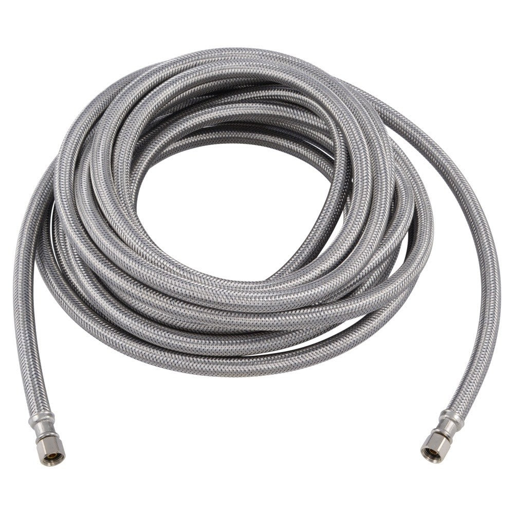 Eastman 48392 25 ft. Braided Stainless Steel Ice Maker Supply Line with 1/4 in. Compression Ends